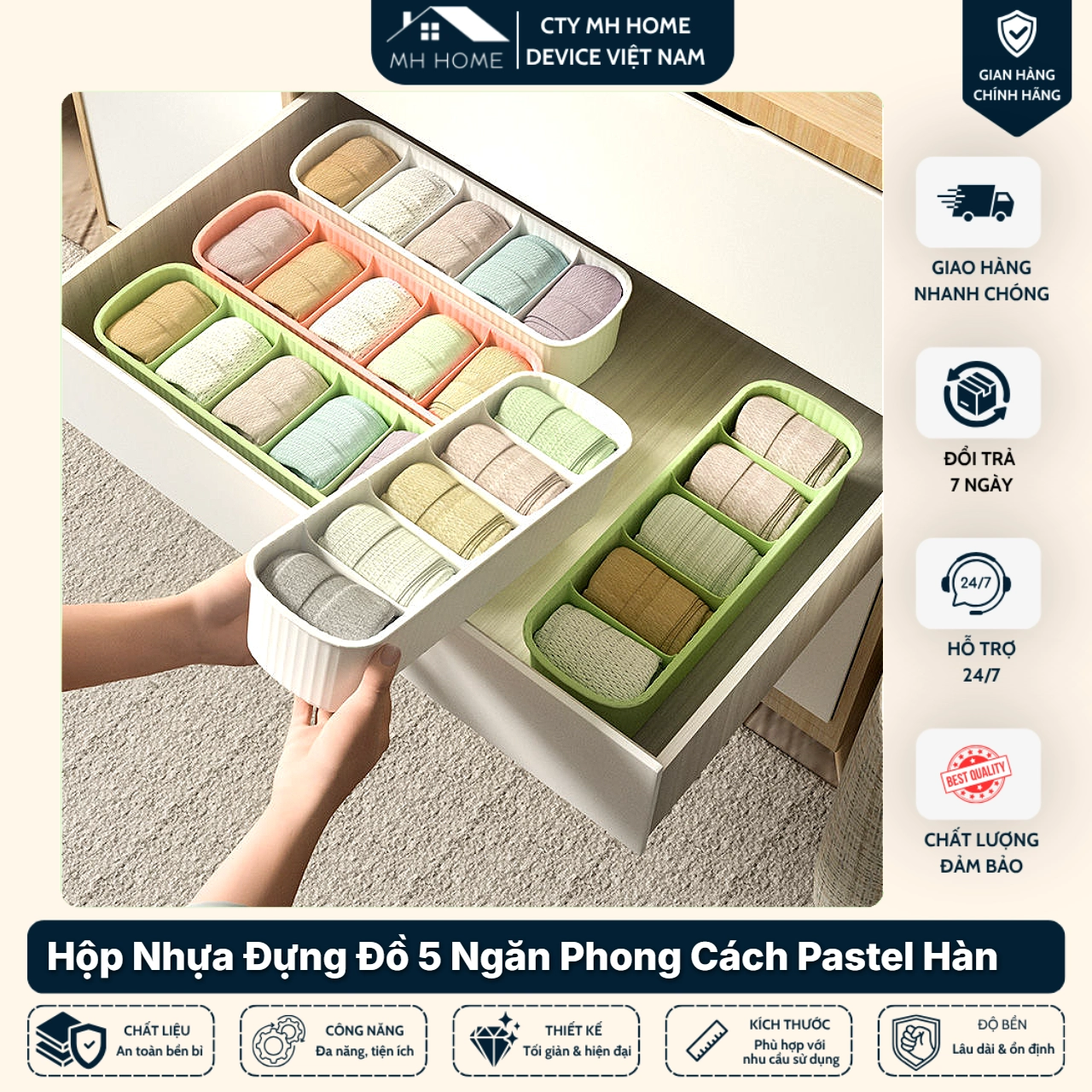Combo 5 Hộp Nhựa Đựng Đồ 5 Ngăn Phong Cách Pastel Hàn Quốc Siêu Xinh Đa Năng Giúp Sắp Xếp Gọn Gàng Mọi Không Gian